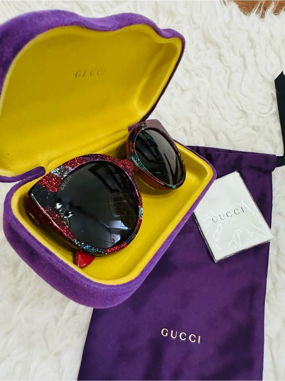Gucci Multicolor Glitter Cat-Eye Sunglasses with Black Lenses